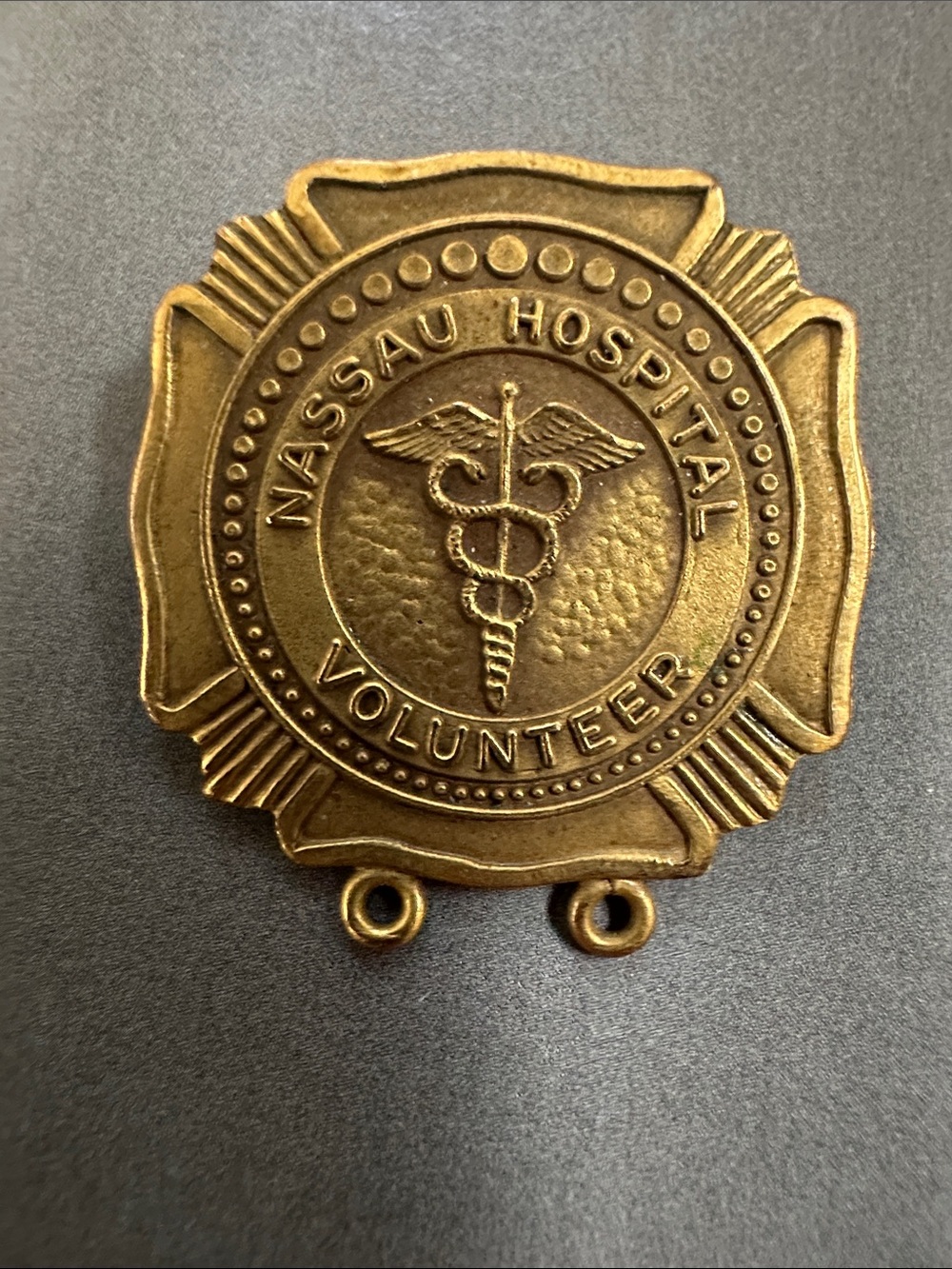 Vintage Gold Nassau Hospital Volunteer Wall Hook Accent